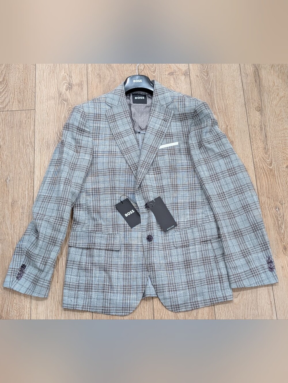 $795 Mens BOSS "Hustson" Plaid Wool Blend Sport Coat Light Pastel Green 40R